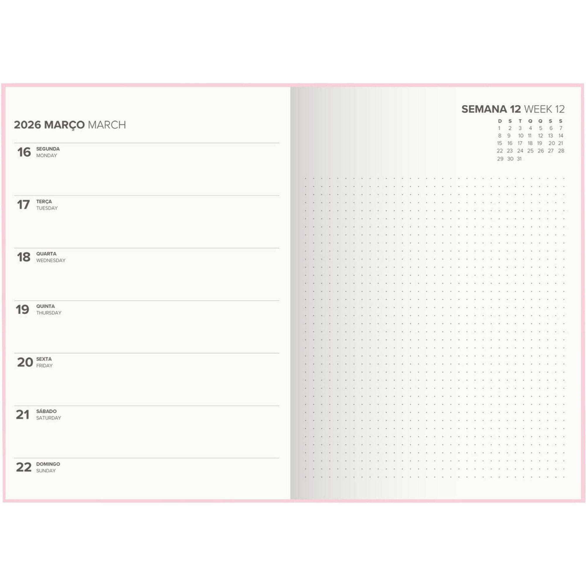 Agenda A6 2026 12 Meses (várias cores)