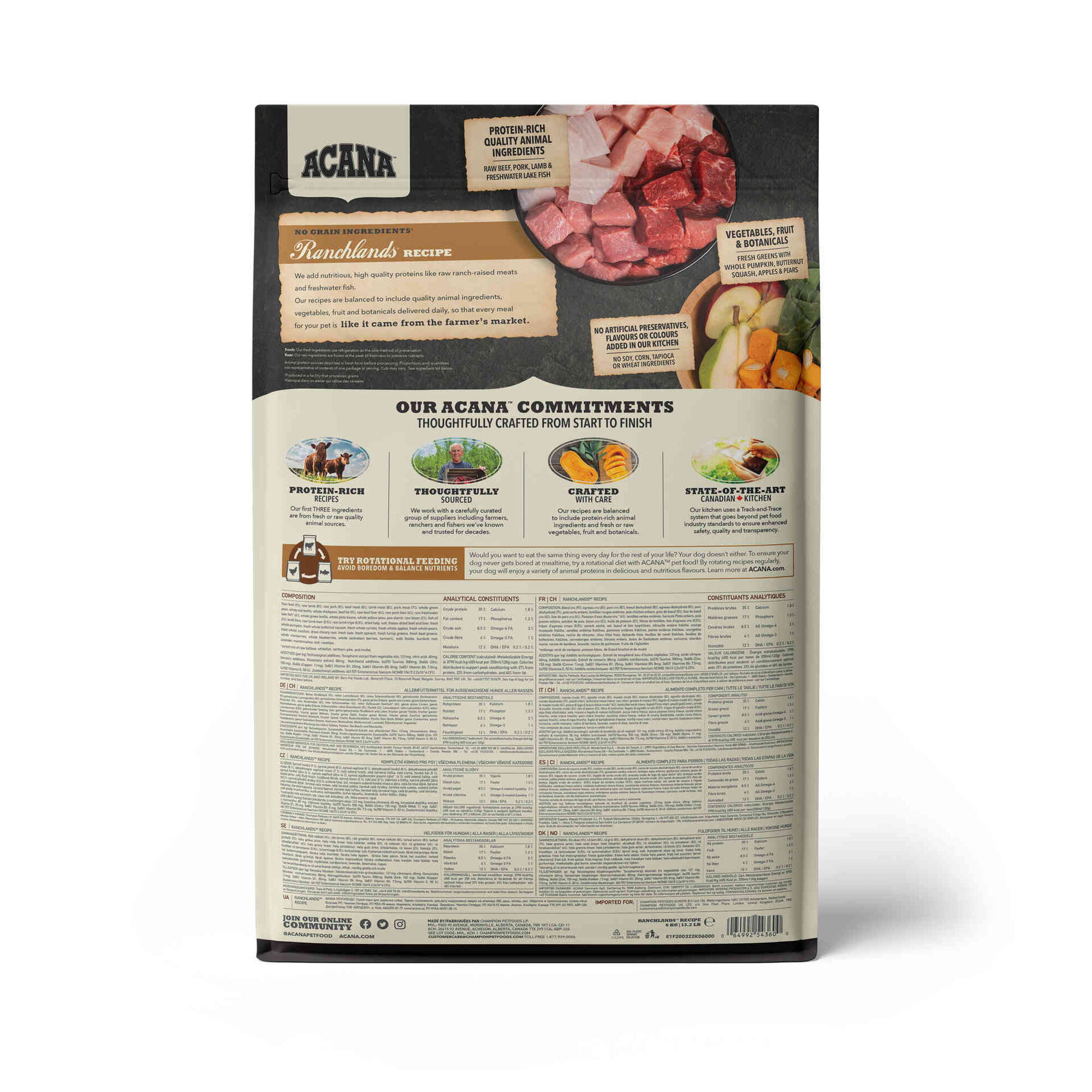 Ra&ccedil;&atilde;o para C&atilde;o Highest Protein Ranchlands Recipe Acana