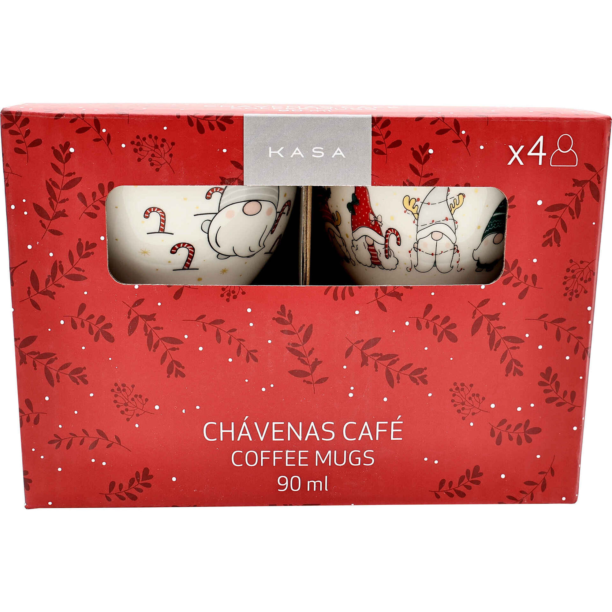 Conjunto 4 Ch&aacute;venas de Caf&eacute; e Pires 90ml Gnomos Kasa