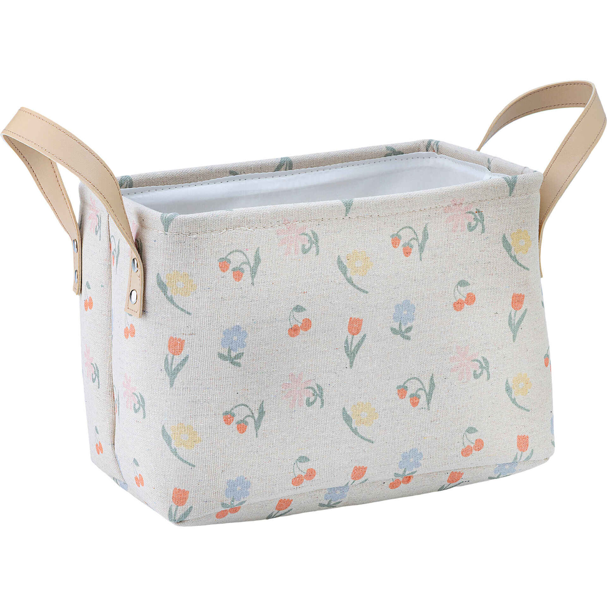 Cesto Retangular Tecido com Flores 27x17x18cm Kasa