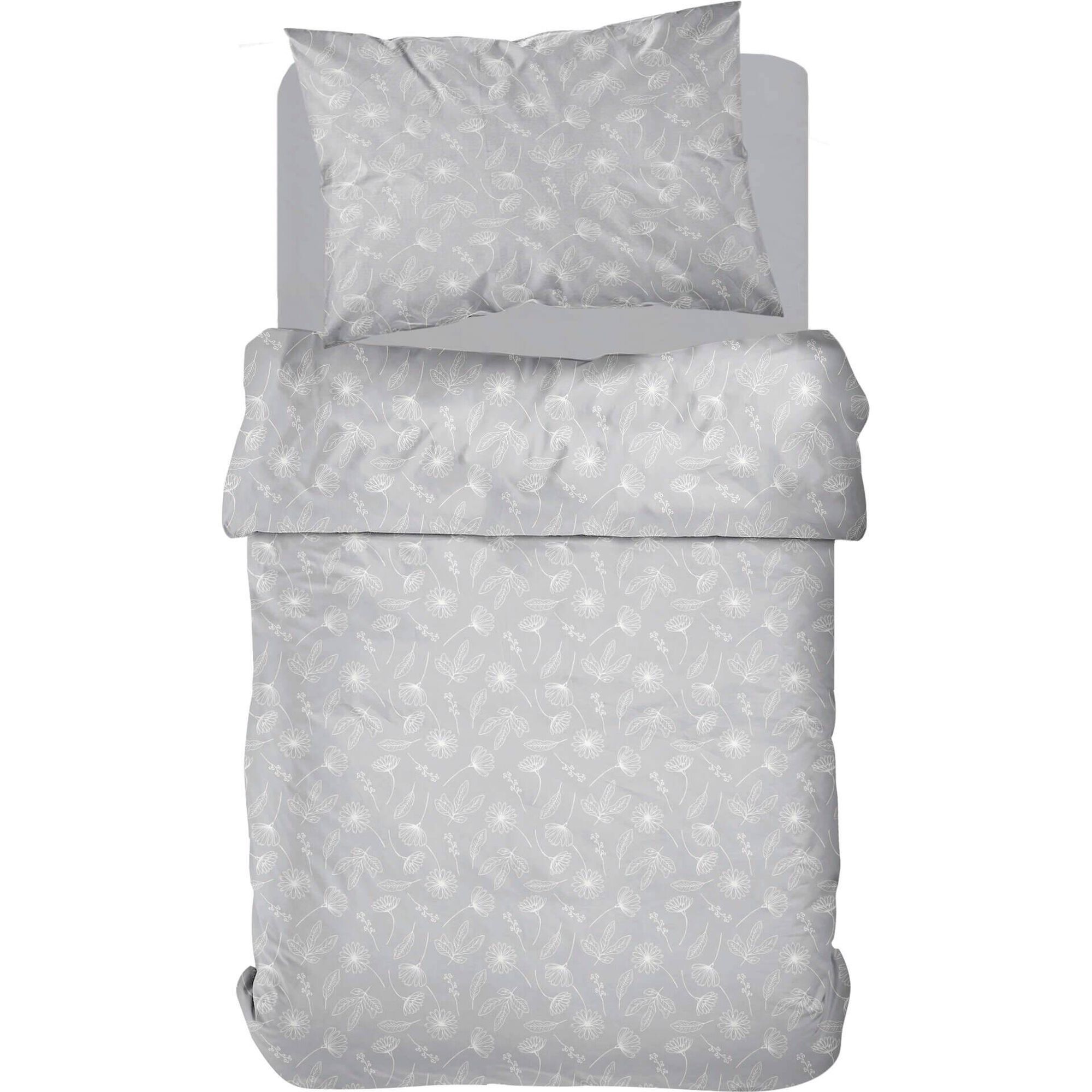 Conjunto de Len&ccedil;&oacute;is Algod&atilde;o Floral Cinza Kasa