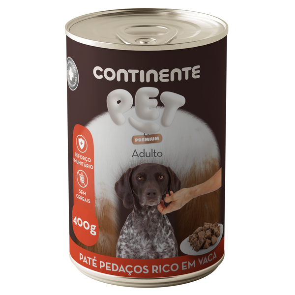 Comida Húmida para Cão Adulto Sem Cereais Paté Vaca Continente Pet Premium