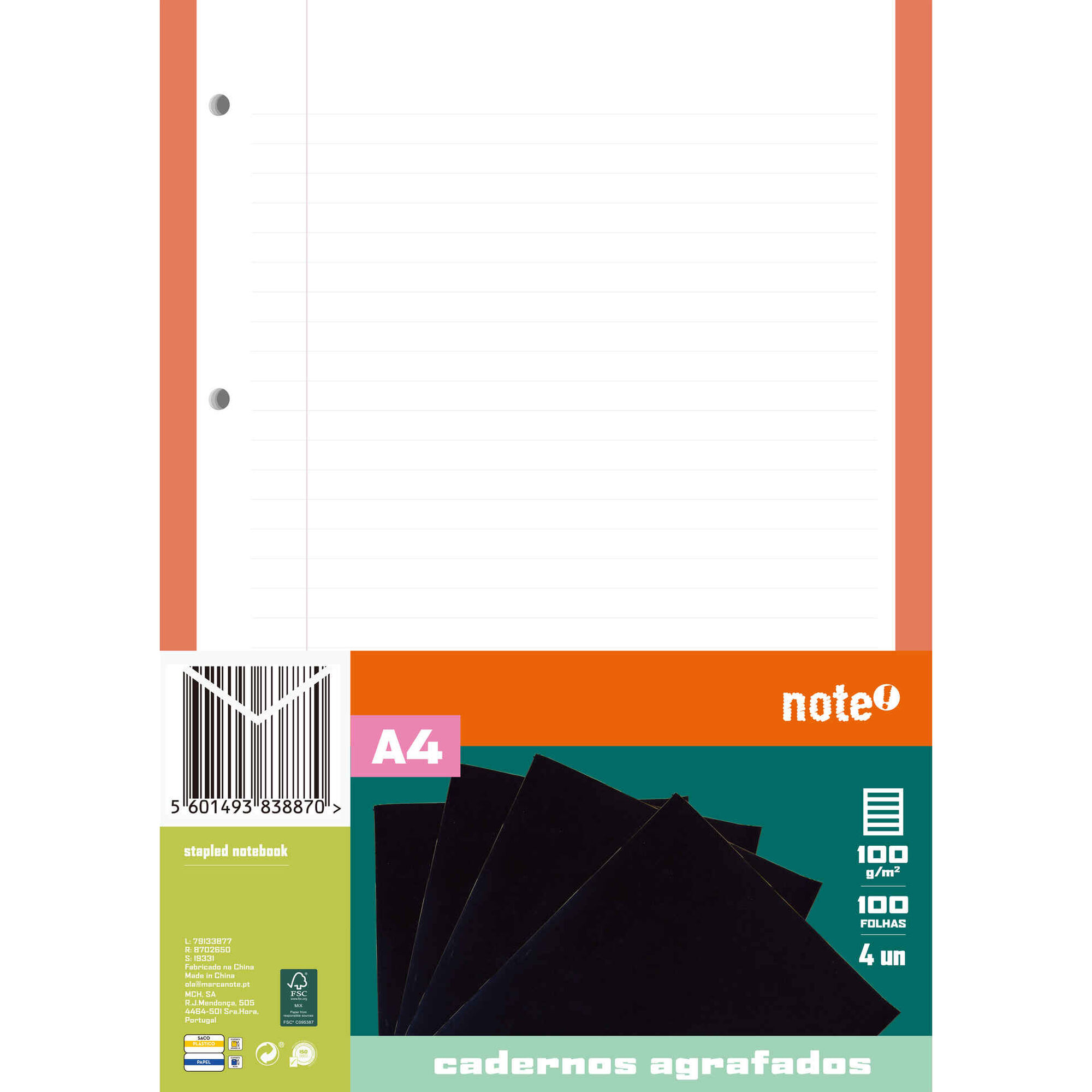 Recarga A4 100 Folhas 4 Furos 5 Cores Note!