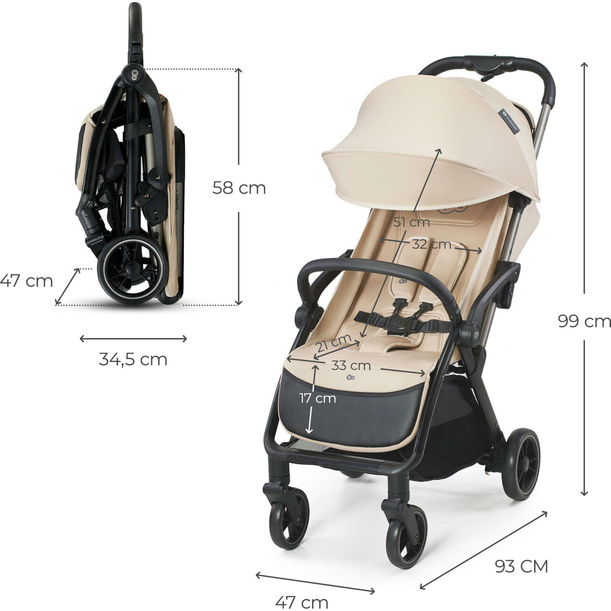 Carrinho de Passeio Bege Apino Dune Kinderkraft