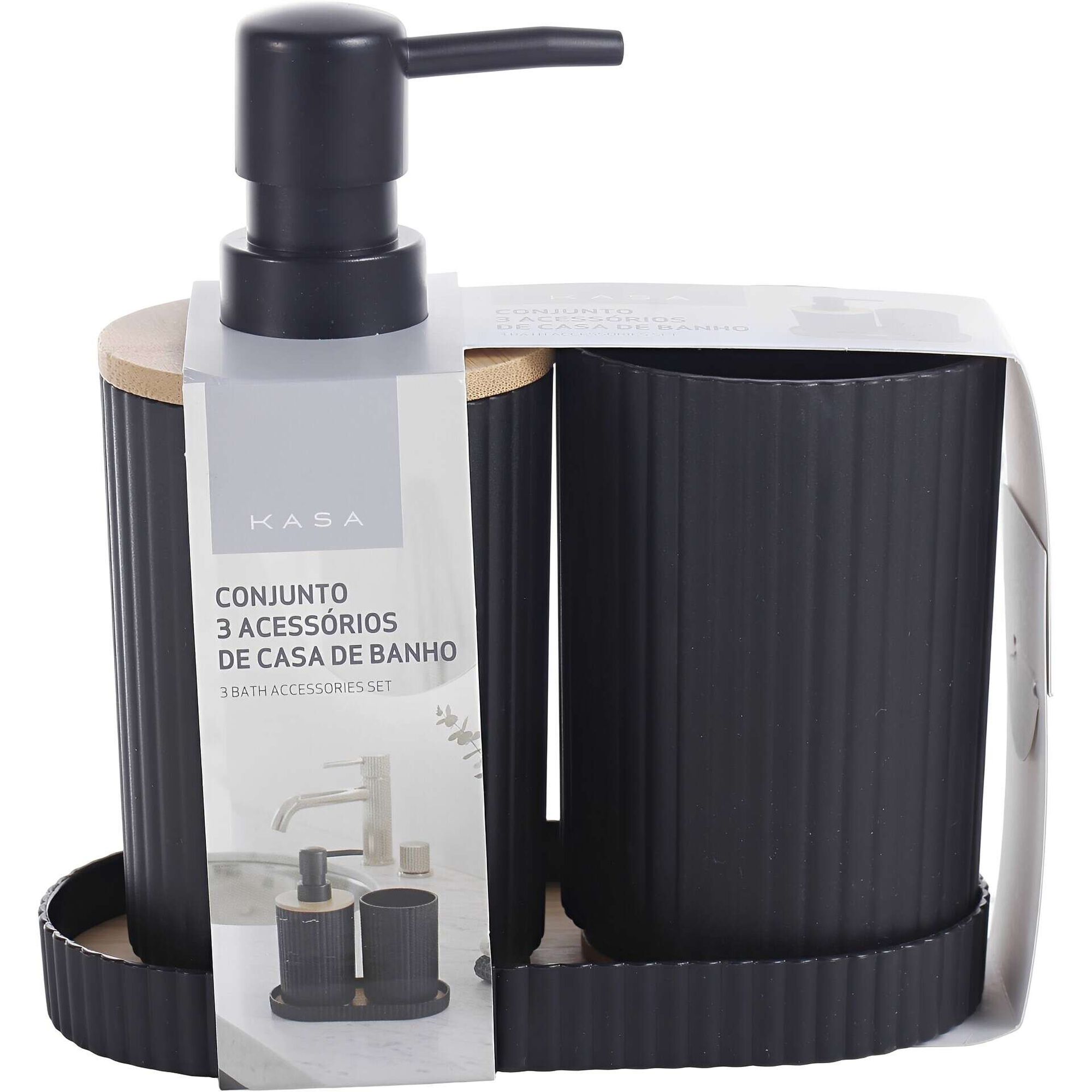 Conjunto 3 Acess&oacute;rios para Casa de Banho Preto Kasa