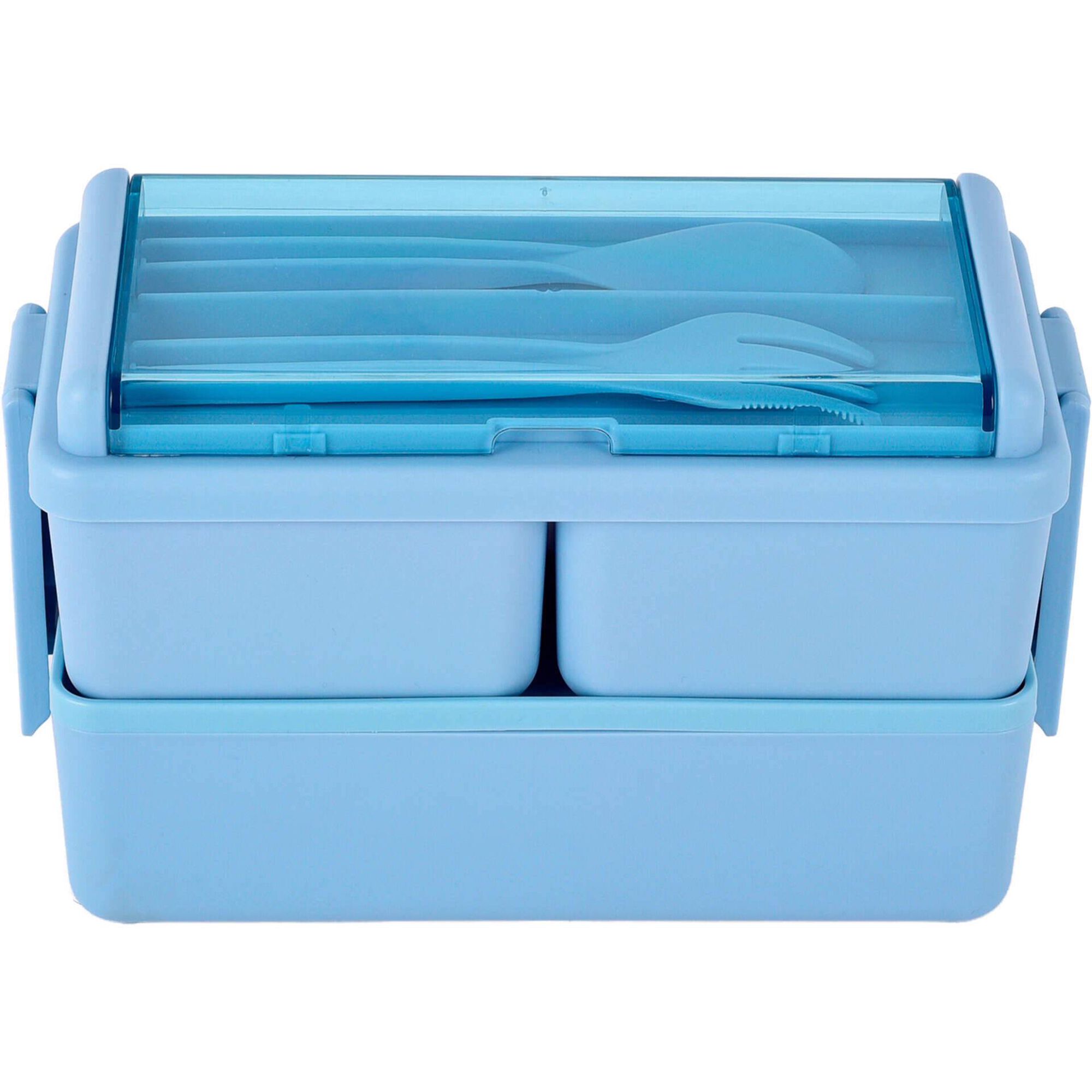 Caixa Herm&eacute;tica Dupla com Utens&iacute;lios Azul Kasa