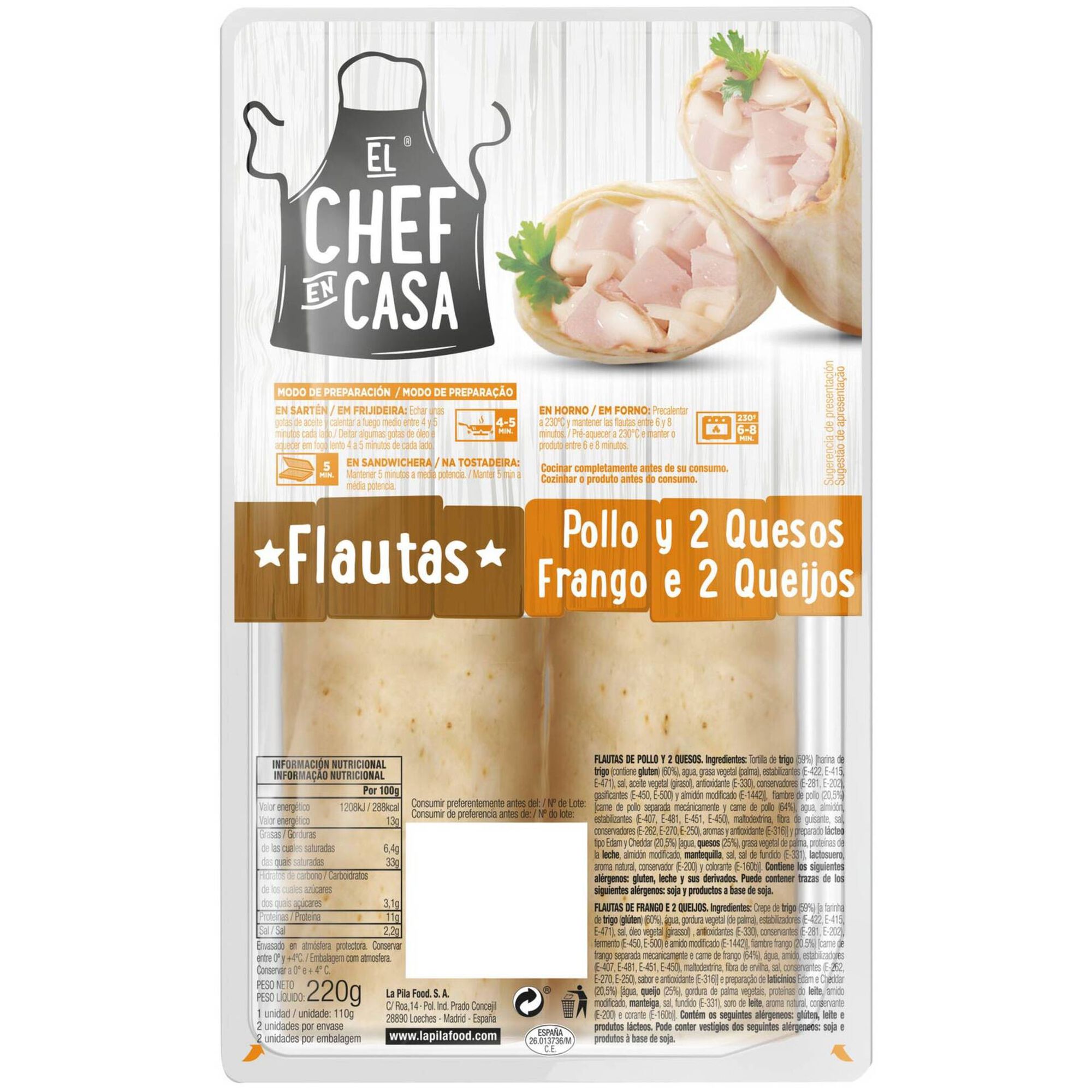 Flautas de Frango e 2 Queijos