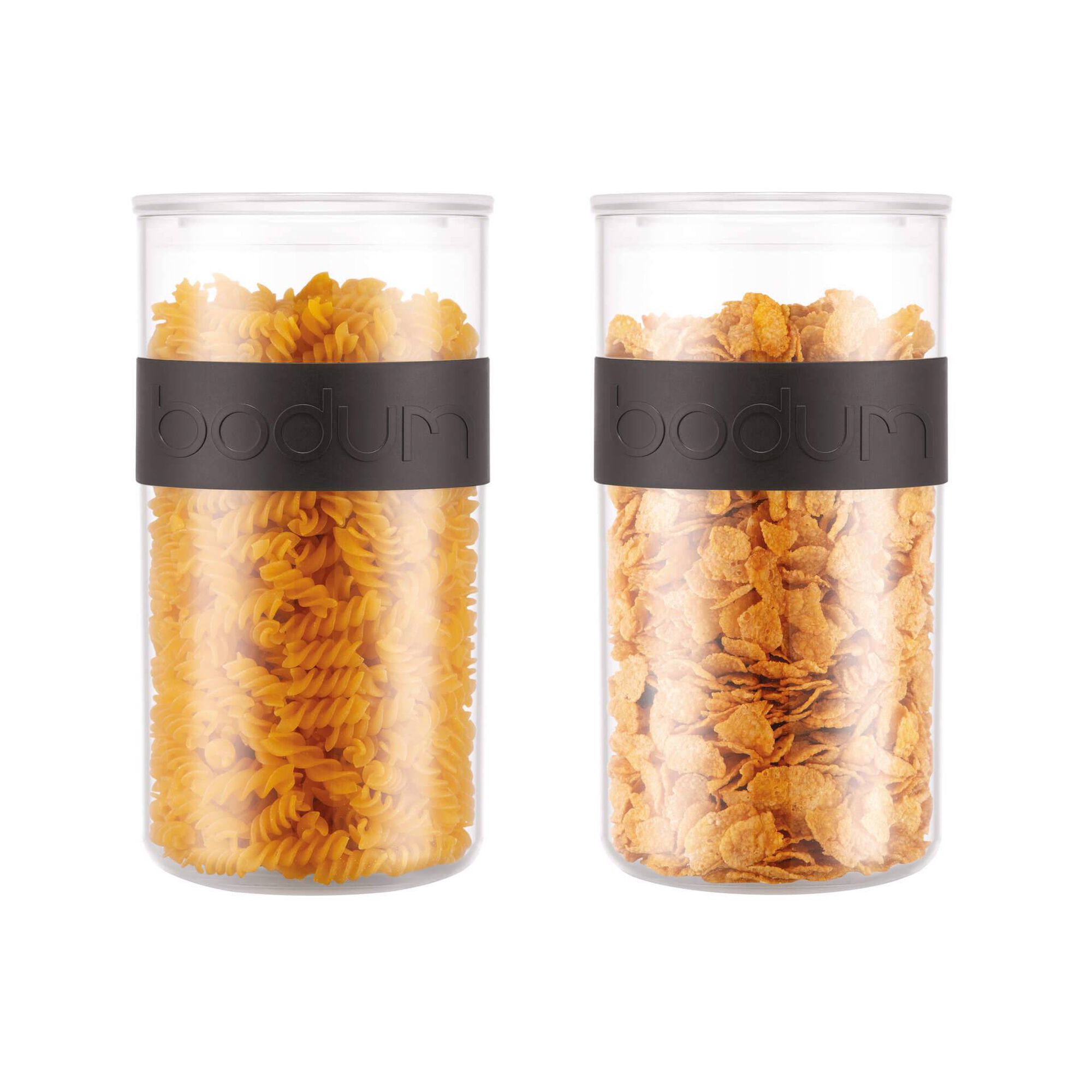 Conjunto 2 Frascos Pl&aacute;stico com Tampa e Faixa Silicone Preta Presso