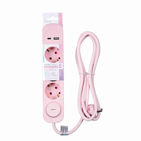 Bloco 3 Tomadas, 1 USB e 1 Type-C 1,5m Rosa Marshmallow