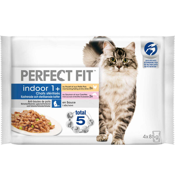 Comida Húmida para Gato Esterilizado Indoor Frango e Salmão Saquetas Perfect Fit