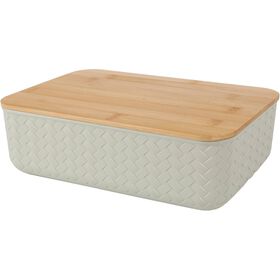 Caixa Entran&ccedil;ada Verde com Tampa bambu 18,3x26,3x7,7cm Kasa