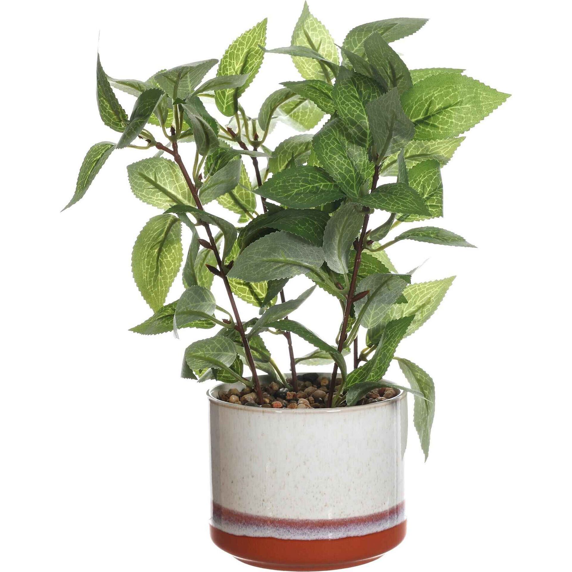 Planta Artificial Folha Verde Vaso Branco