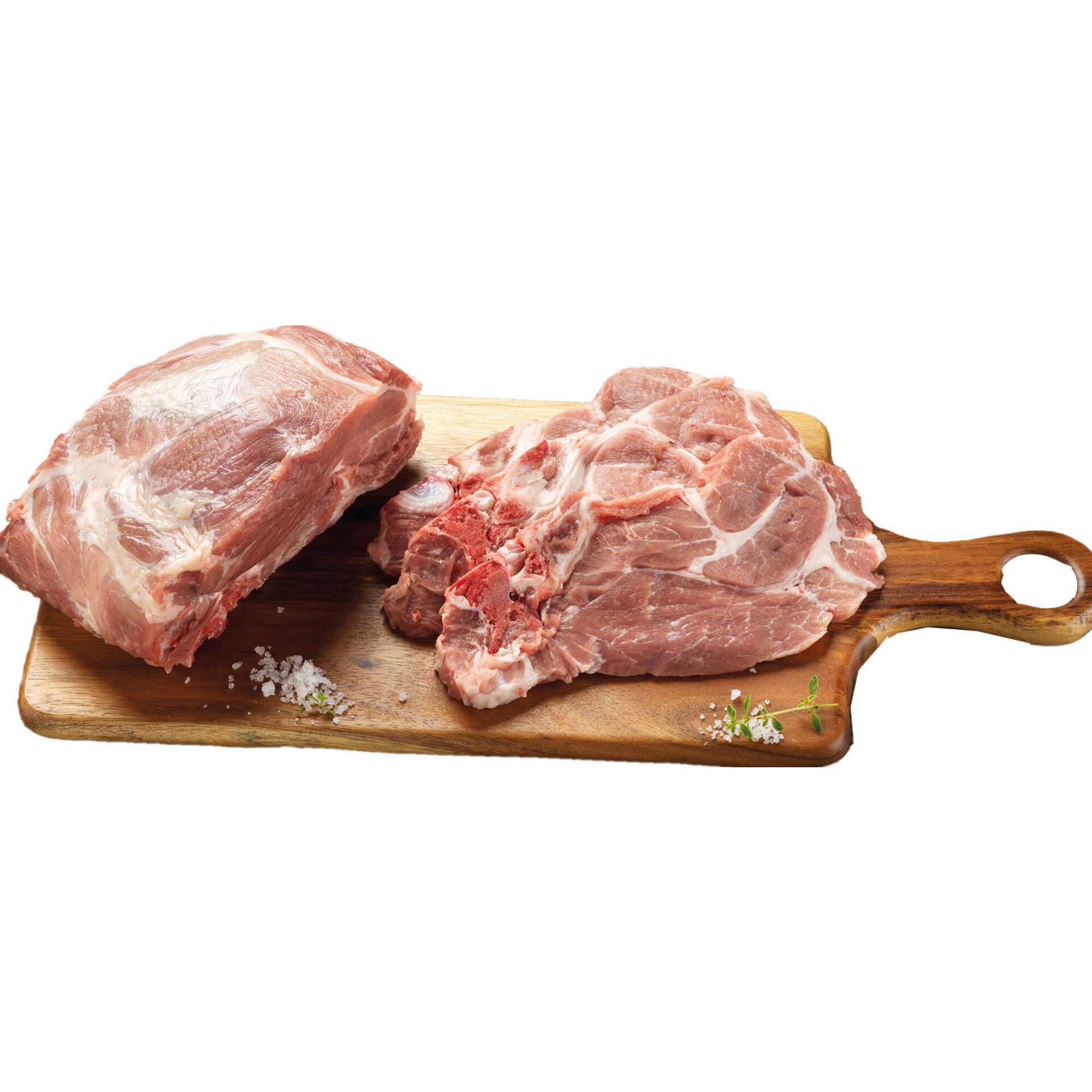 Costeletas do Cachaço de Porco Duroc Fatiadas no Balcão