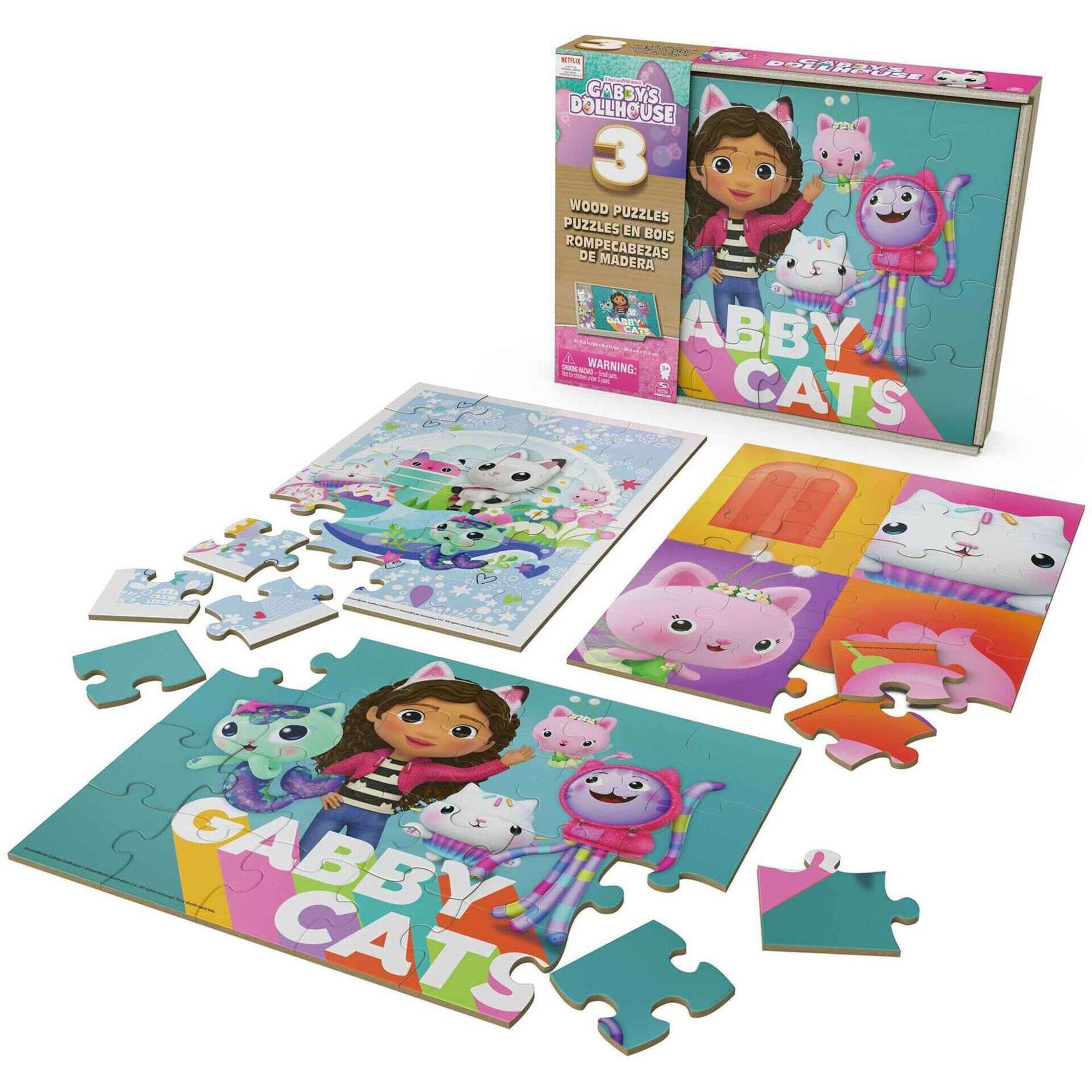 Gabby's Dollhouse - Conjunto 3 Puzzles de Madeira 3 x 24 Pe&ccedil;as