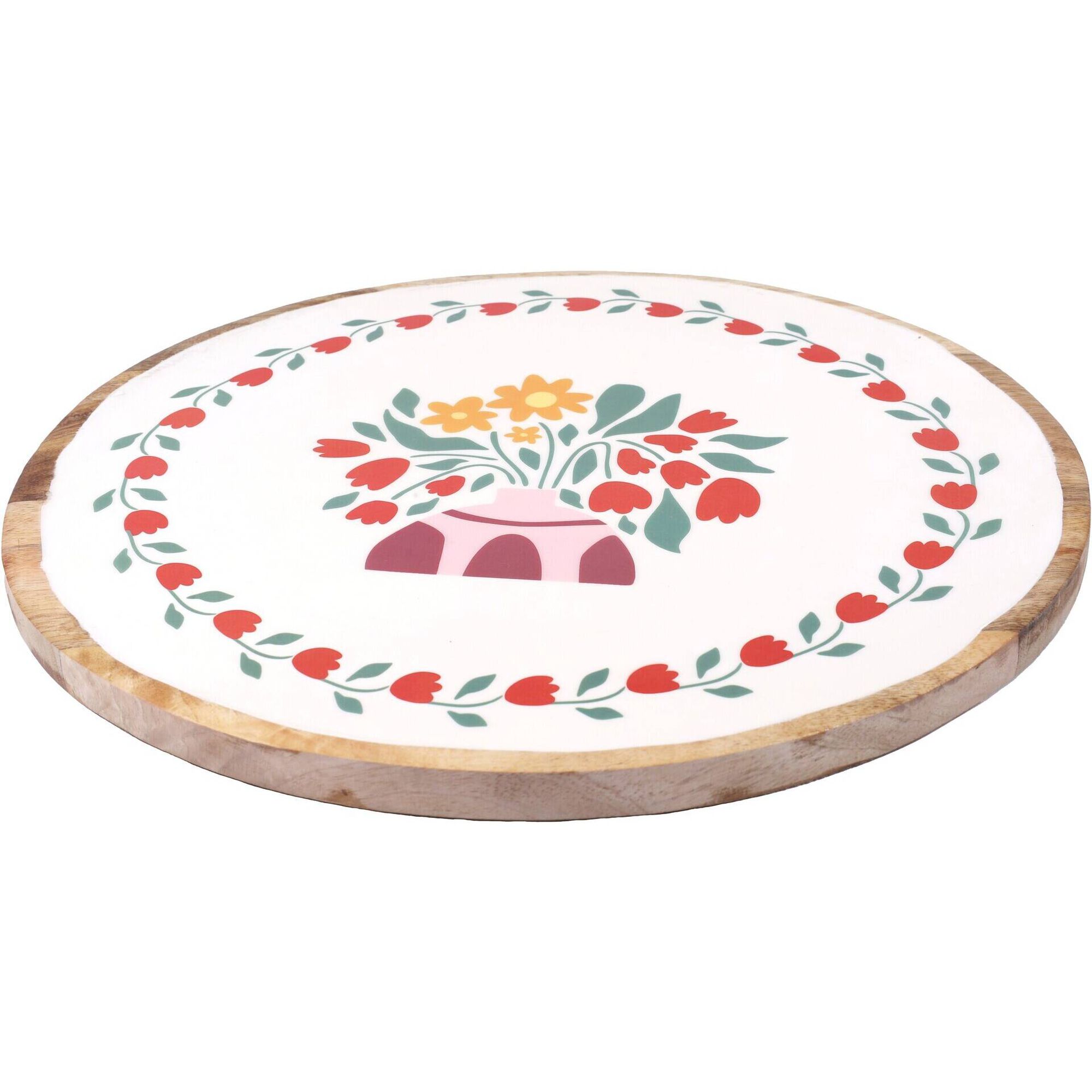 Tabuleiro Redondo Cru  Jarra com Flores Kasa