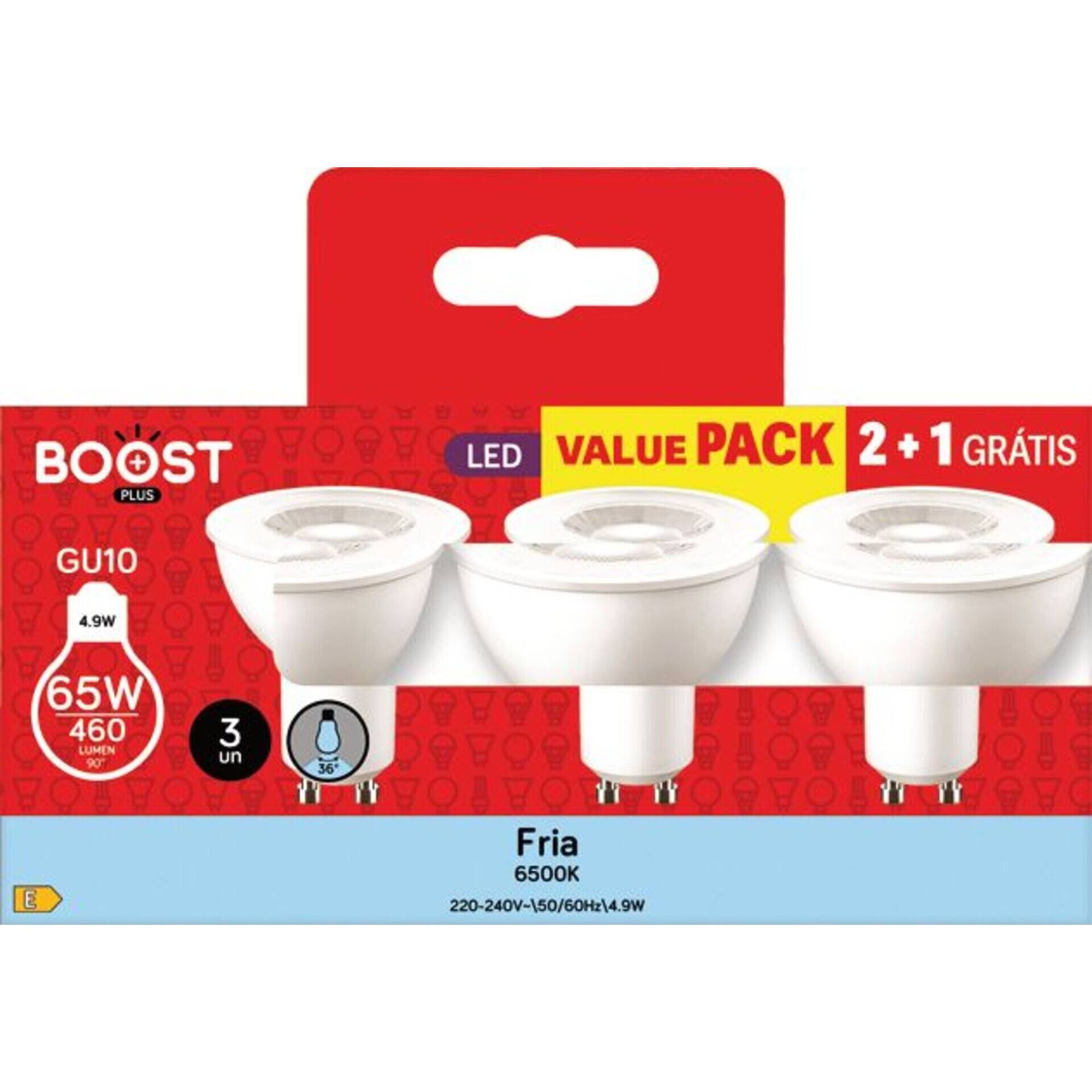 Conjunto 3 L&acirc;mpadas LED Dicr&oacute;icas GU10 6500K 64W Boost