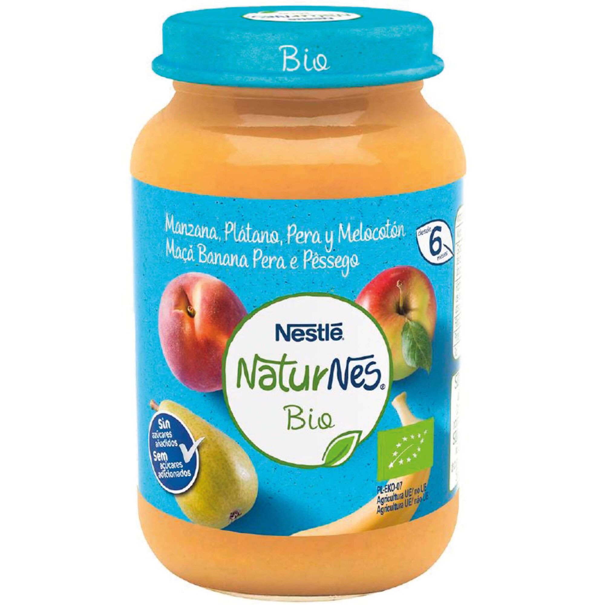 Boião de Fruta Maçã, Banana, Pera e Pêssego Naturnes Bio +6 Meses Boião de Fruta Maçã, Banana, Pera e Pêssego Naturnes Bio +6 Meses