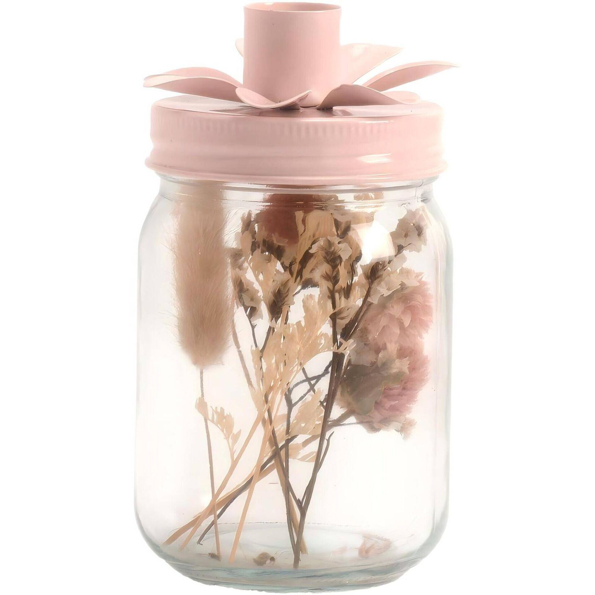 Frasco Vidro Decorativo com Flor Rosa Kasa