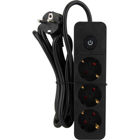Bloco 3 Tomadas com Interruptor Preto 2mts