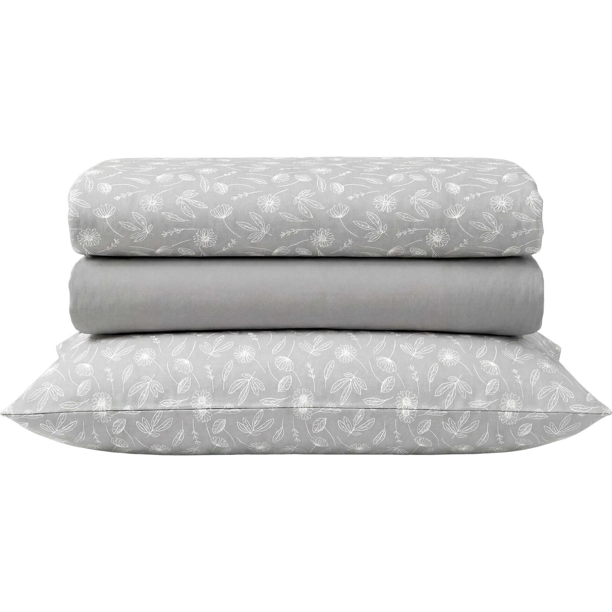 Conjunto de Len&ccedil;&oacute;is Algod&atilde;o Floral Cinza Kasa