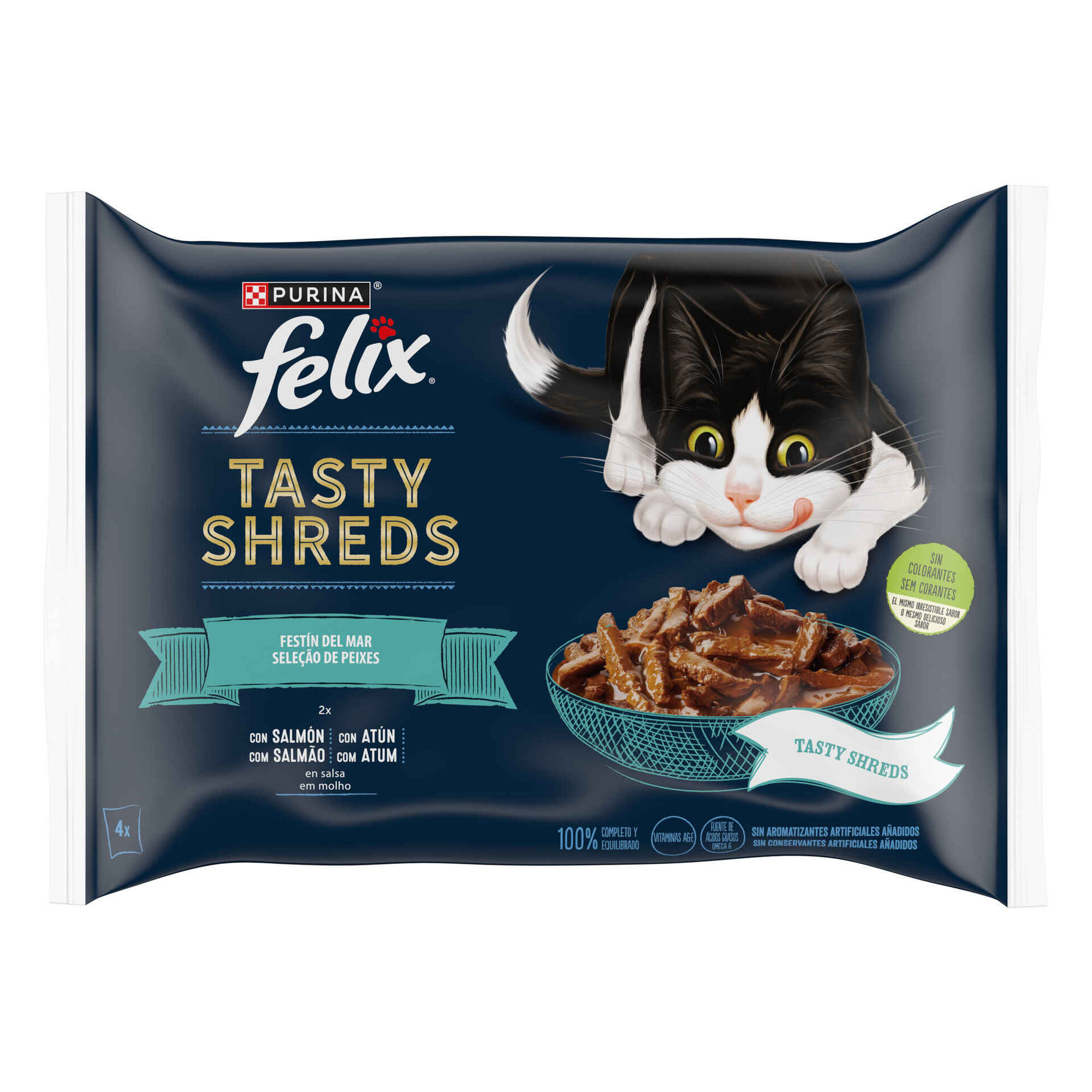 Comida Húmida para Gato Tasty Shreds Seleção Peixes Atum e Salmão