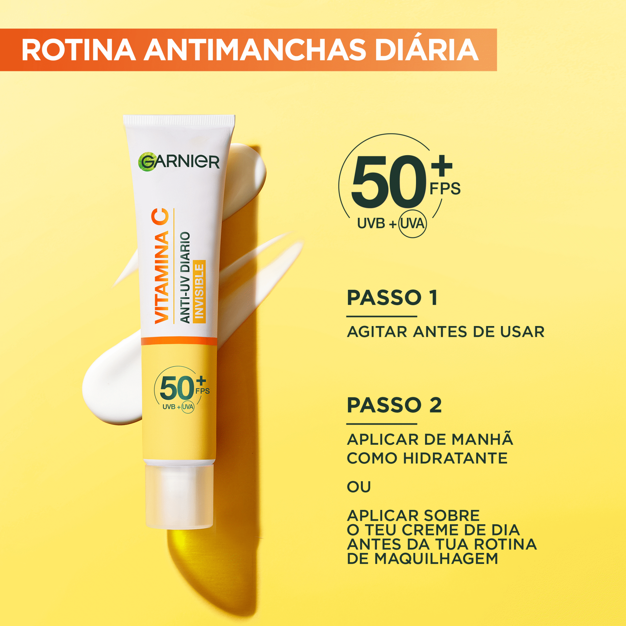 Fluido UV Di&aacute;rio Iluminador Invis&iacute;vel FPS50+ Garnier Skin Active