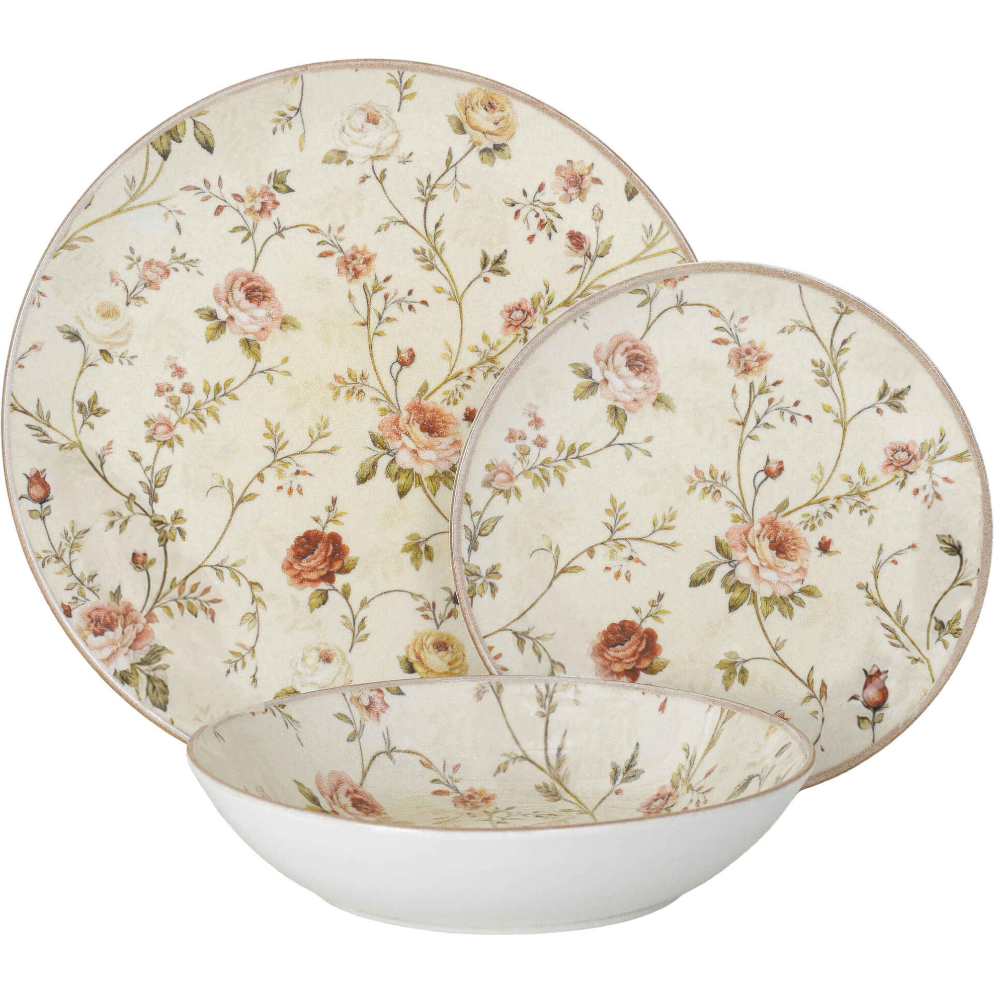 Servi&ccedil;o Mesa 4 Pessoas Flores Vintage Marco Kasa