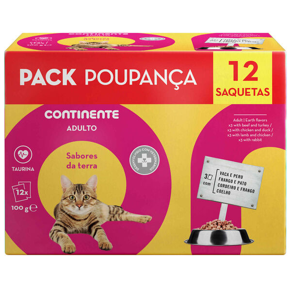 Comida Húmida para Gato Sabores Terra Saquetas Pack Poupança Continente