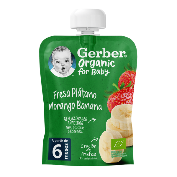 Saqueta de Fruta Morango e Banana +6M Gerber