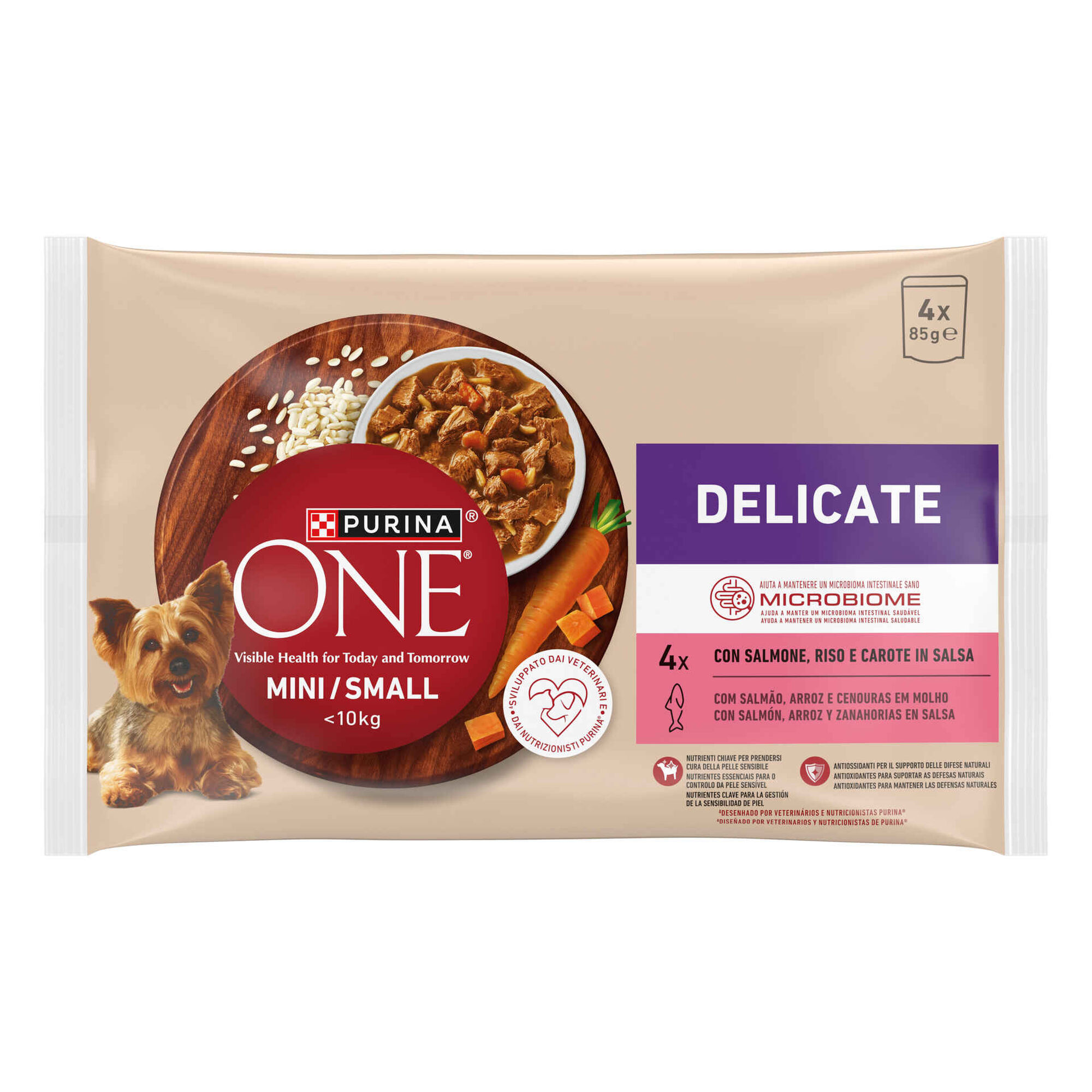 Comida H&uacute;mida para C&atilde;o Adulto Delicate Salm&atilde;o Purina One Mini