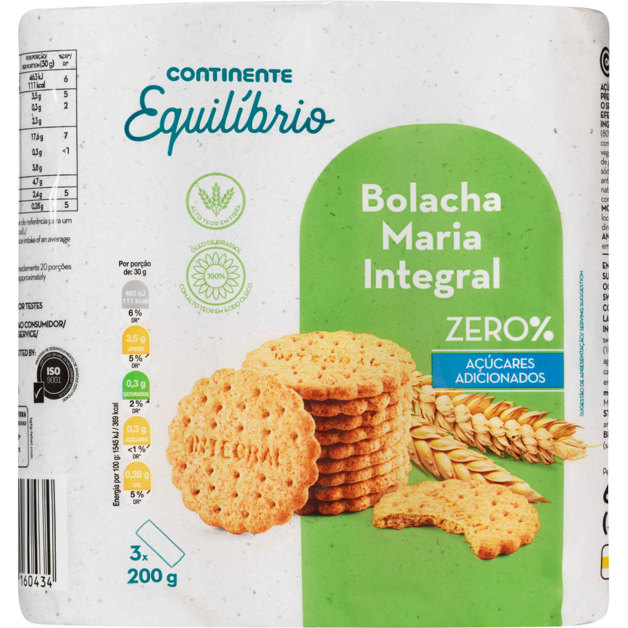 Bolachas Maria Integrais sem A&ccedil;&uacute;car Continente Equil&iacute;brio