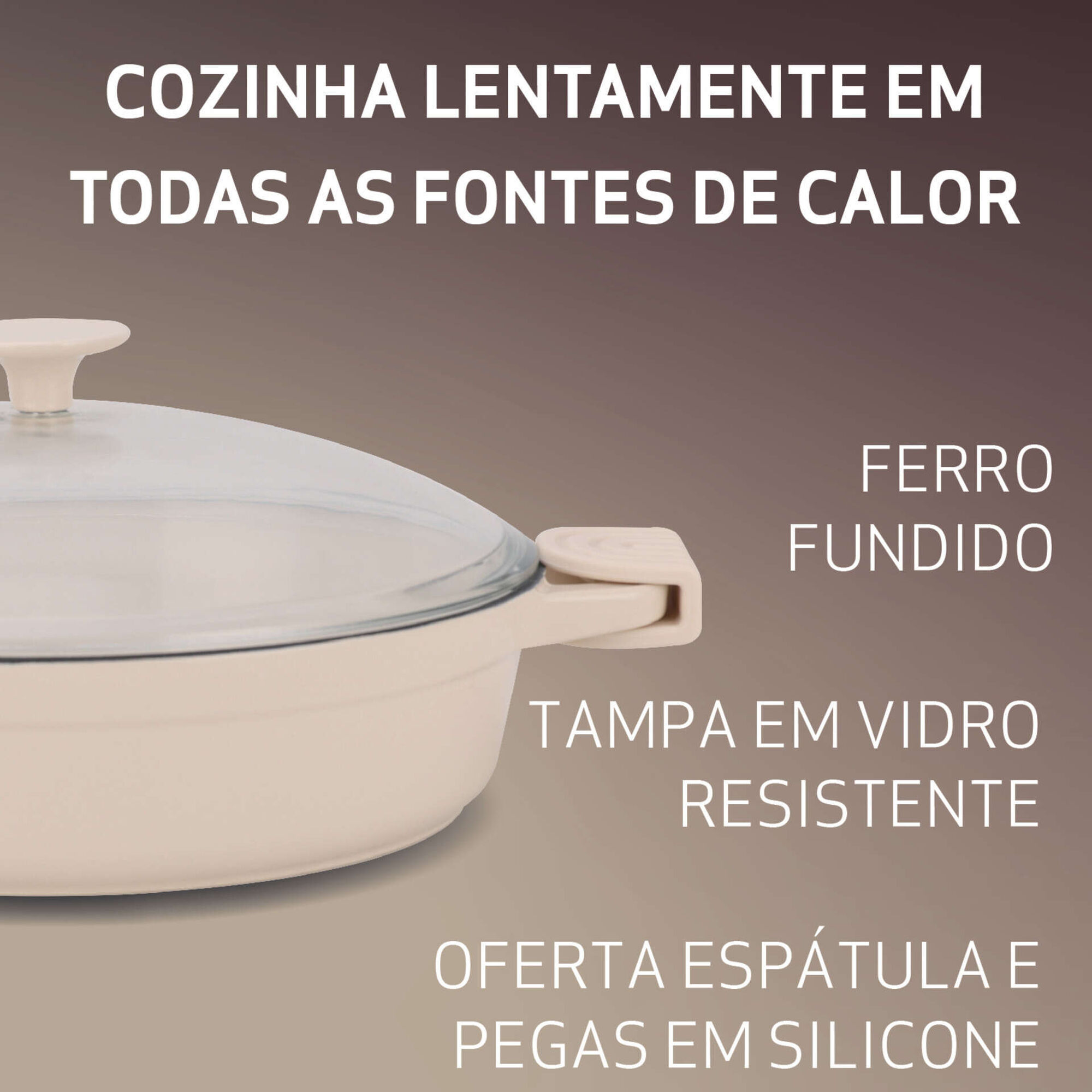 Caçarola Baixa Antiaderente 28cm Asas e Tampa Ferro Fundido