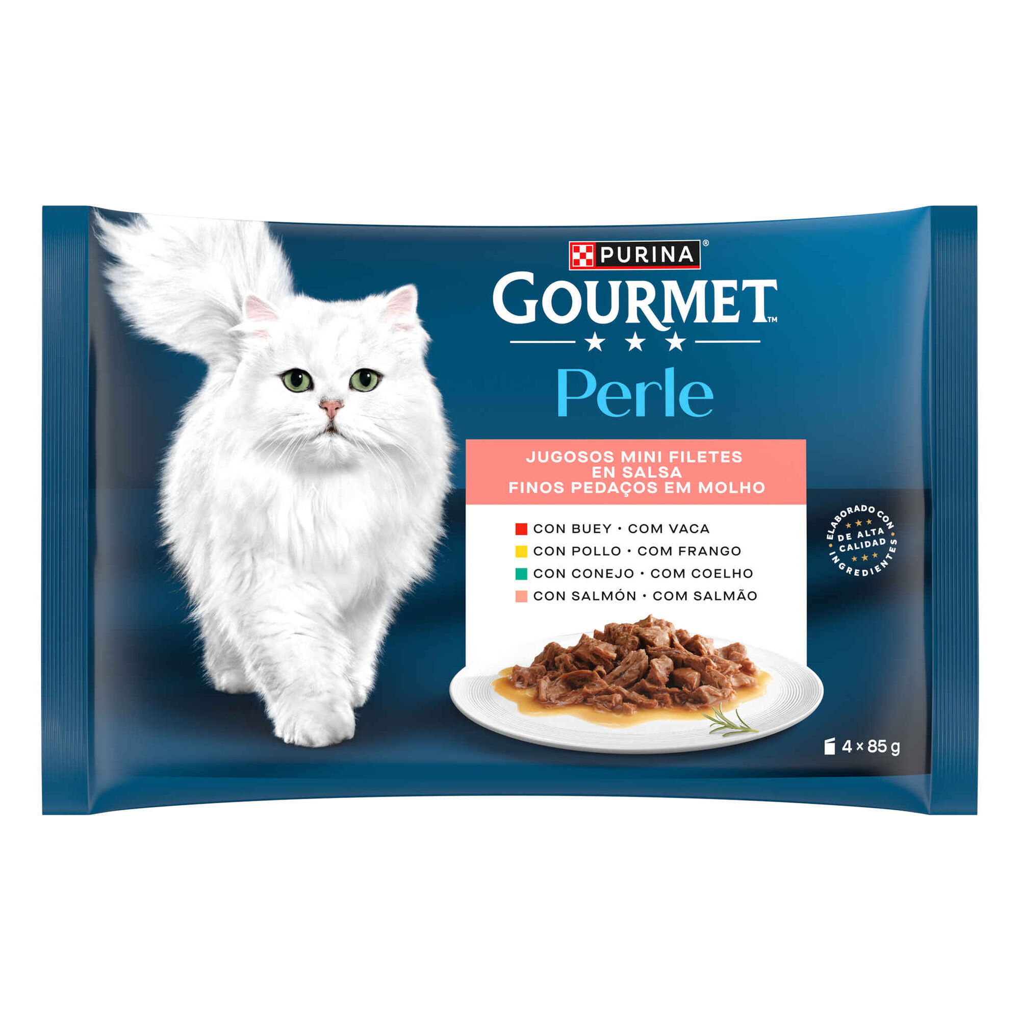 Comida H&uacute;mida para Gato Adulto Finos Peda&ccedil;os em Molho Saquetas Purina Gourmet Perle