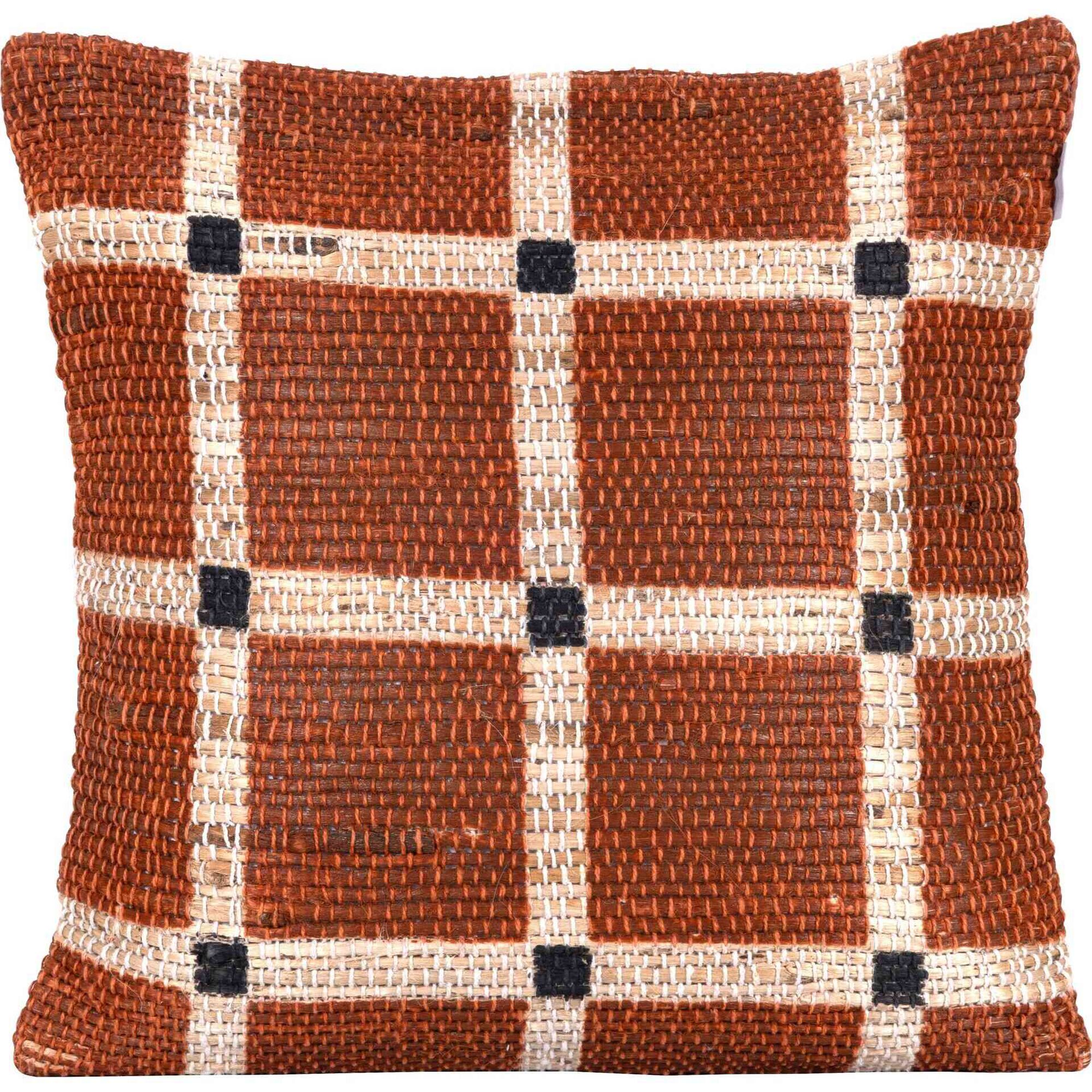 Almofada Juta 45x45cm Quadrados Laranja