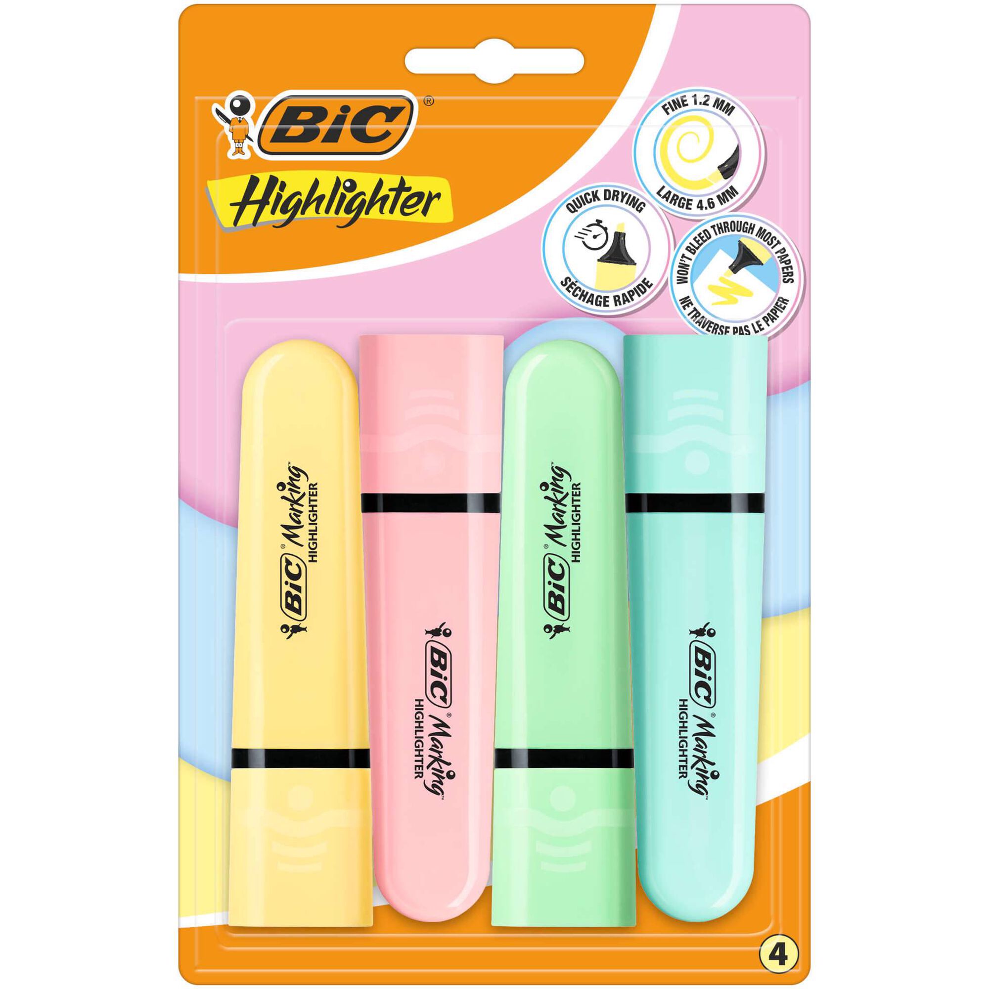 Sublinhador Flat Fluorescentes Pastel 4 Unidades