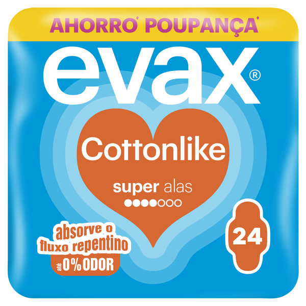 Pensos Higiénicos Cottonlike Super com Abas Evax