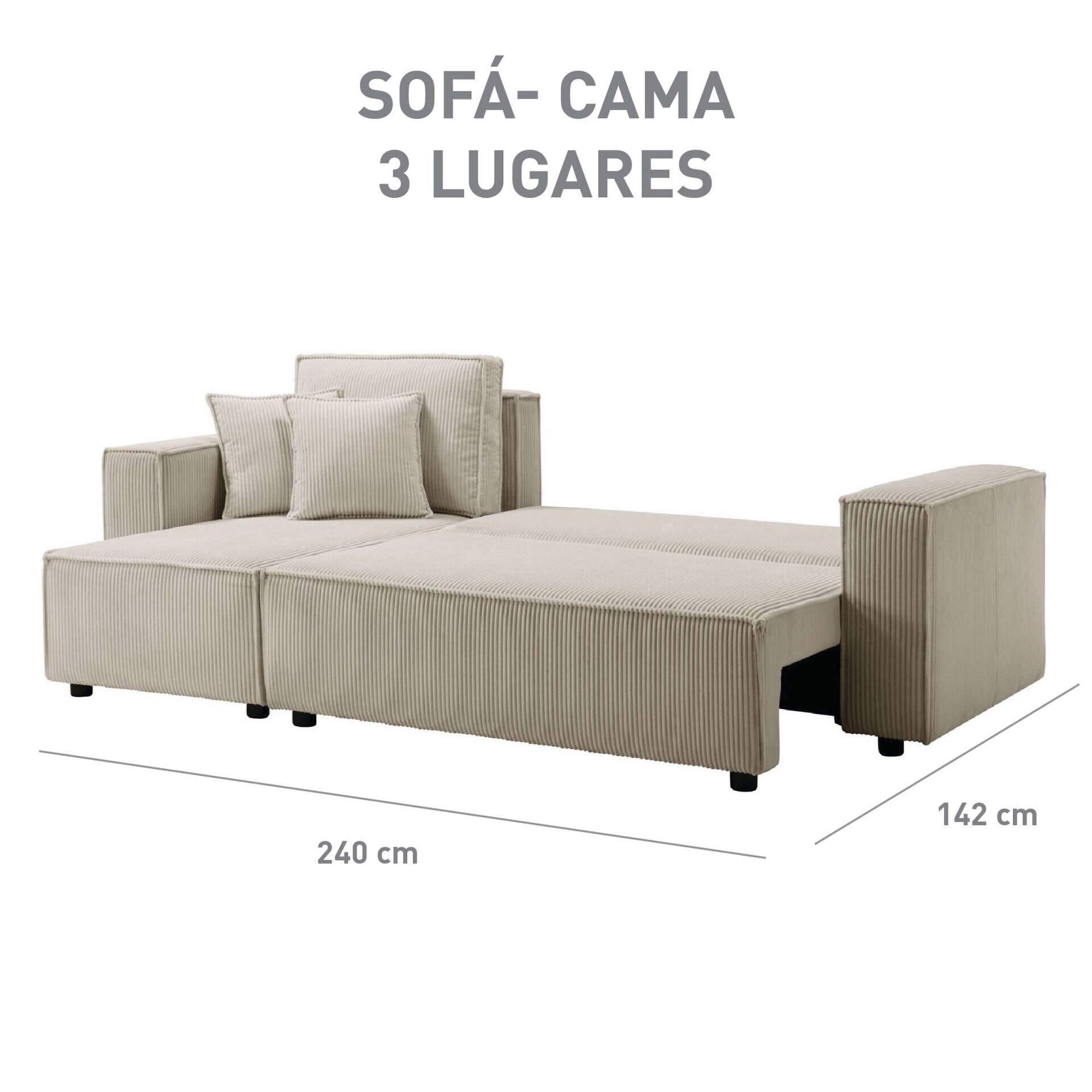 Sof&aacute; Cama 3 Lugares Chaise Longue Scott Kasa