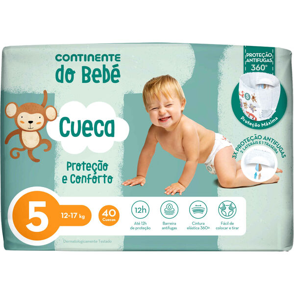 Fraldas Cueca Proteção e Conforto 12-17kg T5 Continente do Bebé