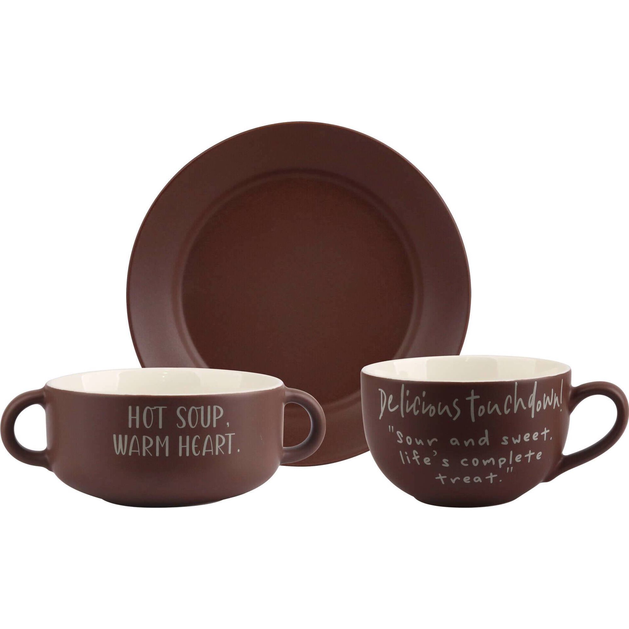 Conjunto 3 Peças Pequeno-Almoço Castanho