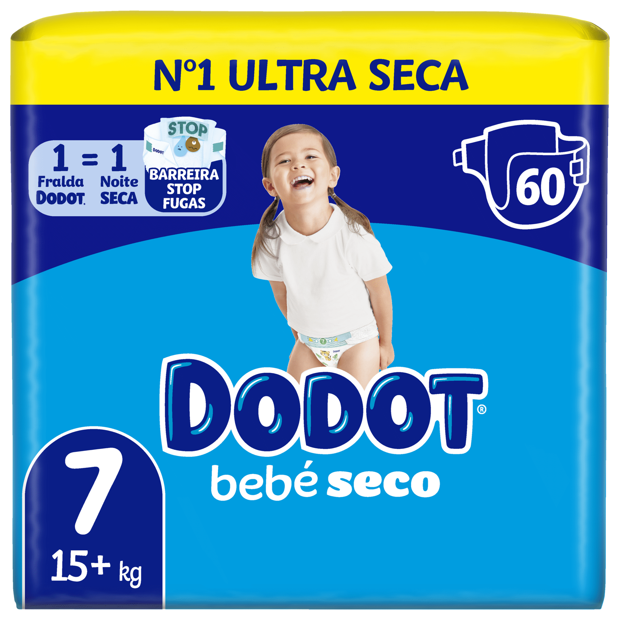 Fraldas Beb&eacute; Seco 15kg+ T7 Dodot