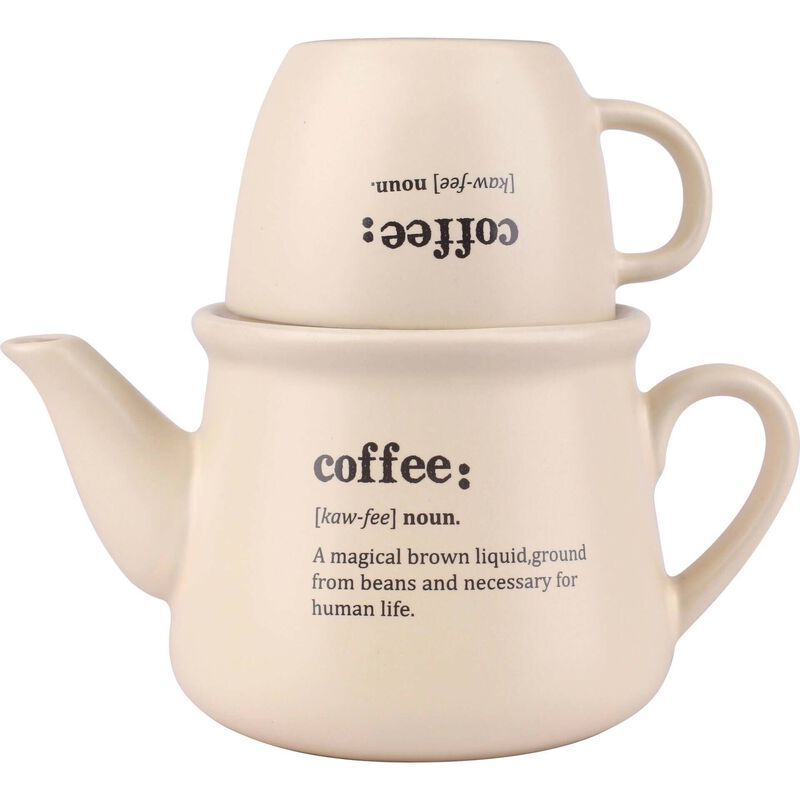 Conjunto Caneca 600ml e Bule Bege Kasa
