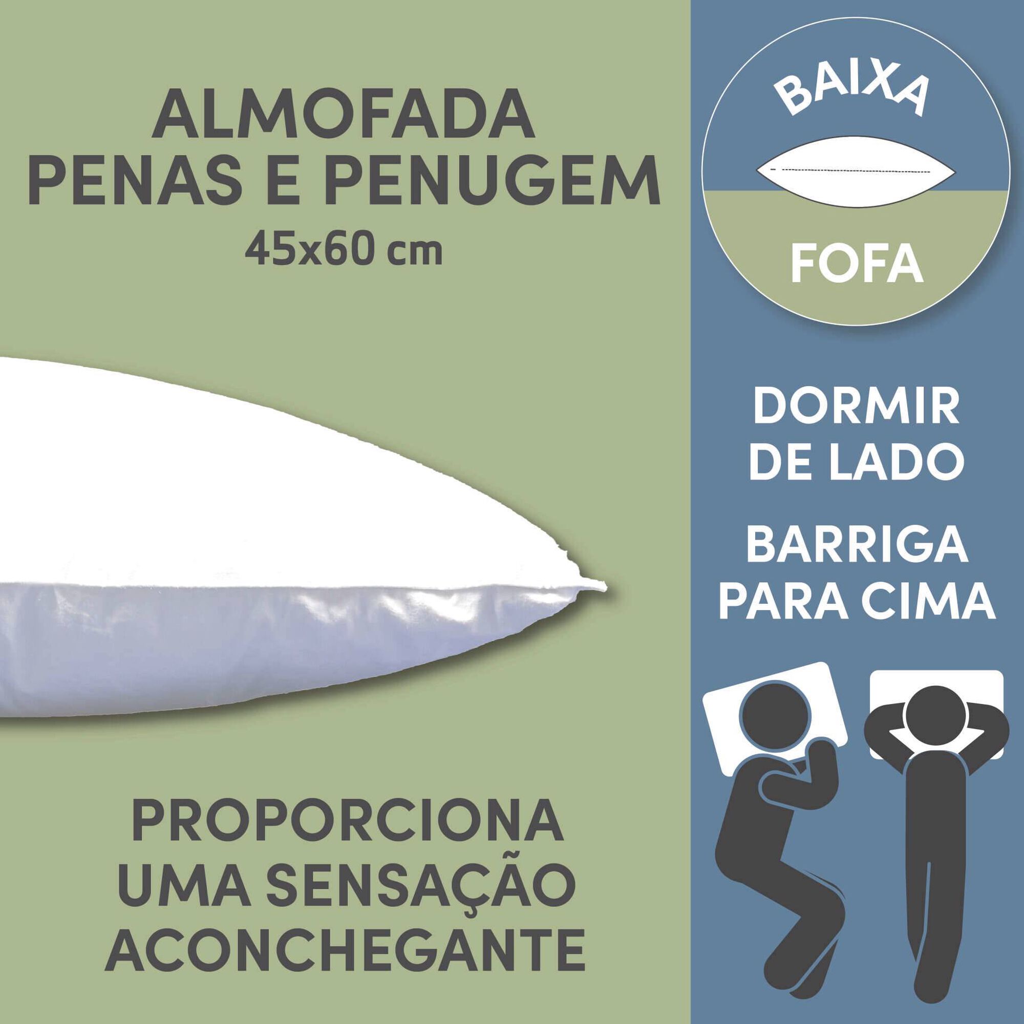 Almofada Penas e Penugem Baixa Macia 45x60cm