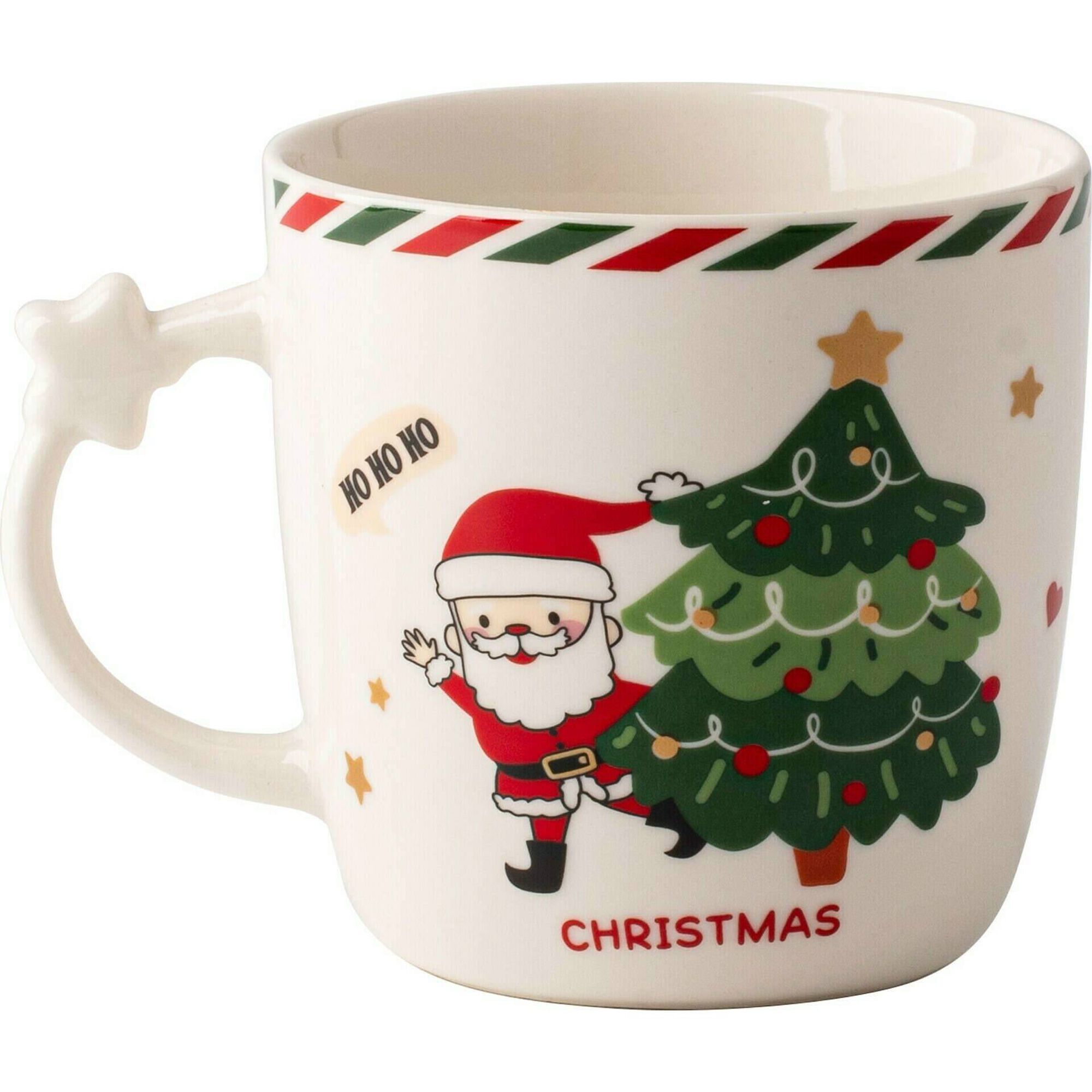 Caneca com Estrela 360ml Pai Natal e Árvore