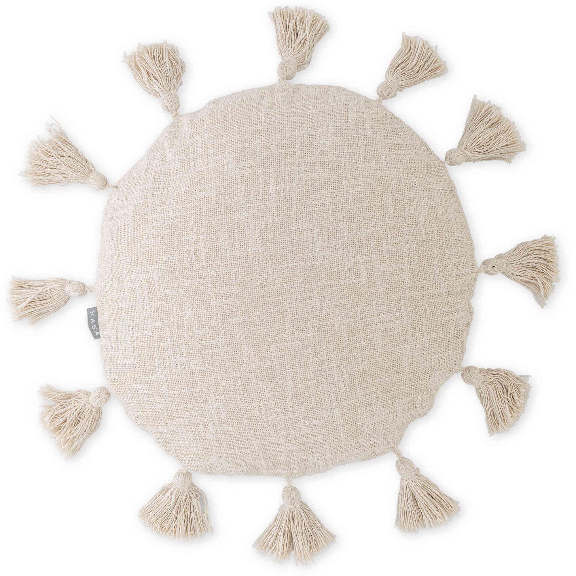 Almofada Redonda 40cm com Franjas Cru
