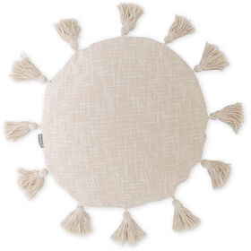 Almofada Redonda 40cm com Franjas Cru