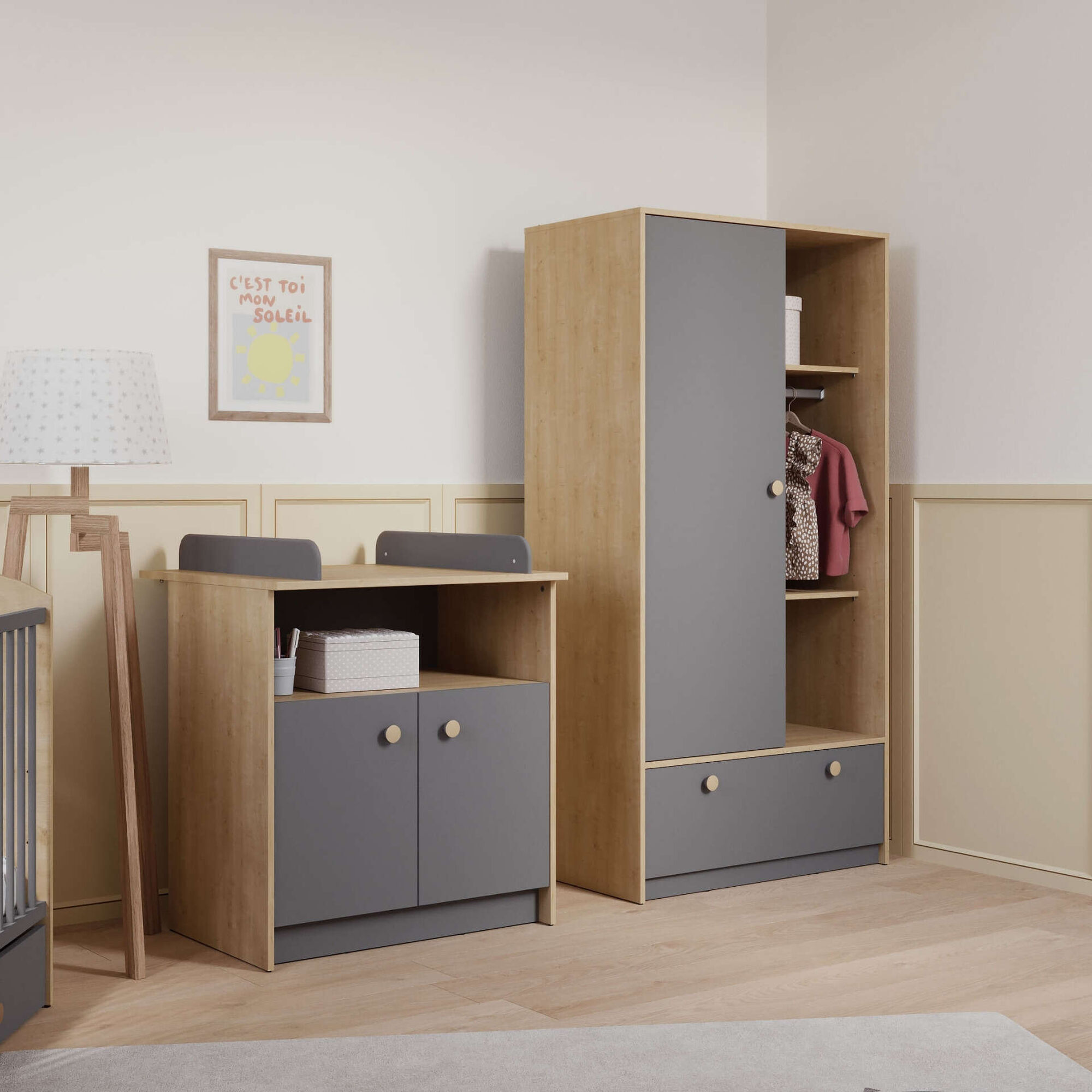 Cómoda com Muda Fraldas 79,6x70x94,4cm Cinza Gabin