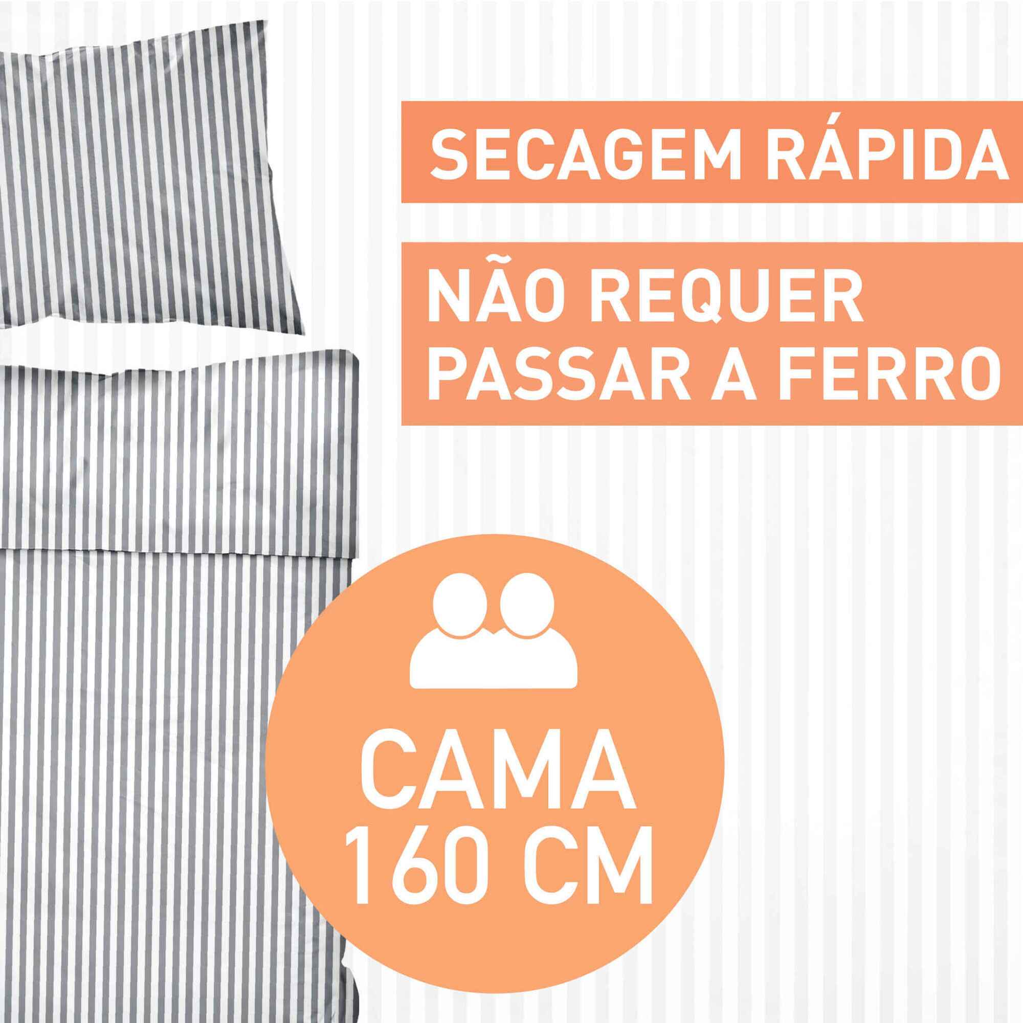 Conjunto Capa Edred&atilde;o Microfibra 260x240cm Riscas Cinza Kasa