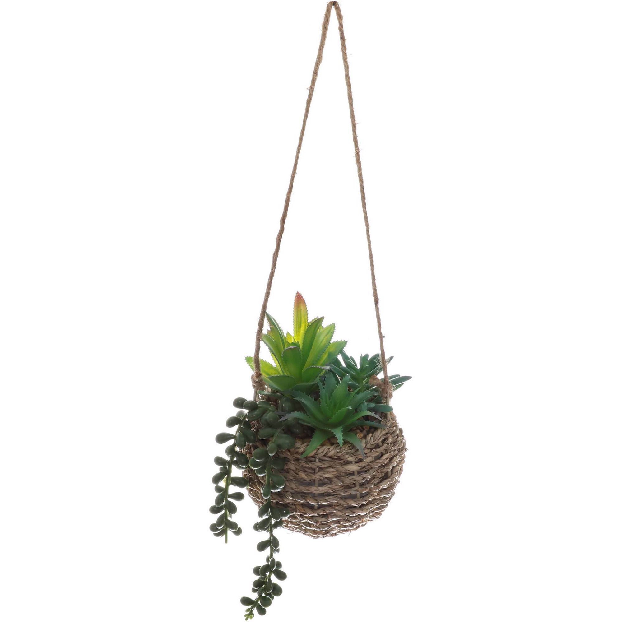 Planta Artificial com Vaso Rattan Suculenta a Cair Kasa