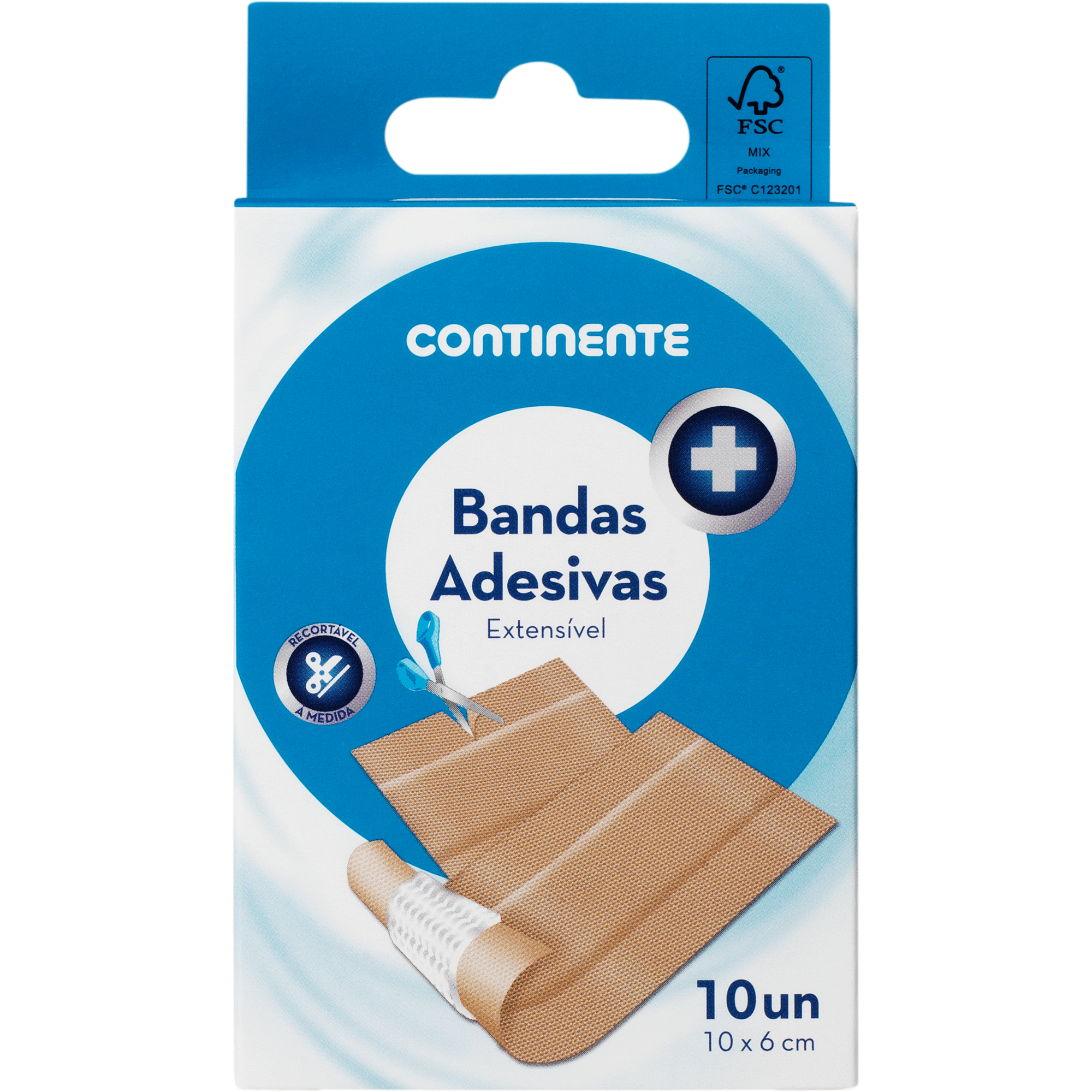 Bandas Adesivas Algod&atilde;o 10 x 6 cm Continente