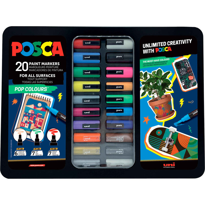 Mala Metálica com 20 Marcadores Pop Posca